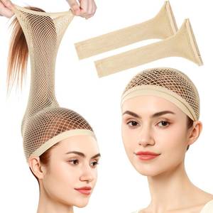 lot 18210 image: Wig Cap, Hair Net for Wigs, 30 CM Large Mesh Wig Cap for Long Hair for Women, Nylon Hair Net Non Slip for Halloween Rave Party Cosplay-Light Brown 2 PCS - Retail $6