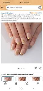 lot 18213 image: 3D Letter S Birthday Press On Nails Gold French Tip Square - Retail $8