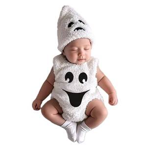lot 18219 image: Ghost Costume for Baby Boy Girl Halloween Costumes Ghost Romper Hat Infant Halloween Clothes 3 6 12 18Month (White, 3-6 Months) - Retail $20