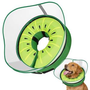 lot 18227 image: Raised Inflatable Dog Cone After Surgery - Adjustable Recovery Donut Collar with Removable Shield to Stop Licking Wounds & Protect Stitches - Soft Dog Cone Alternative for Large Dogs (Kiwi,XL) - Retail $30