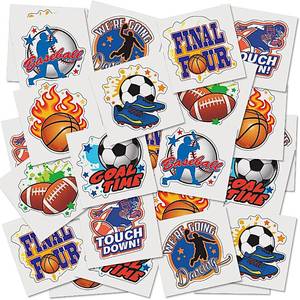 lot 18242 image: 144 Kids Sports Temporary Tattoos, Pre-Cut 2 in Party Favors - Retail $10