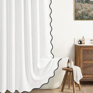 lot 18243 image: Scalloped Shower Curtain Linen Boho White 72 W x 72 L - Retail $29