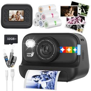 lot 18247 image: Kids Color Instant Print Camera �� Kids Camera with 5 Color Photo Paper, 48MP & 1080P Video, 21 Fun Frames, 32G Card, ChristmasBirthday Gifts for Girls and Boys Ages 8 9 10 11 12 - Black - Retail $42