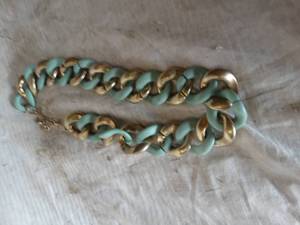 lot 38037 image: Teal an Golden Colored Chain Style Necklace