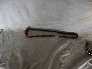 lot 38040 image: Black Beaded Necklace with red accents