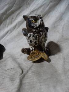 lot 36065 image: Small brown owl perched on a branch decoration