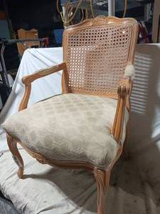 lot 36303 image: Vintage French Wooden Carved Frame With Off- White Upholstery.