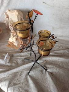 lot 36123 image: Decorative rustic metal branch tree votive candle holder