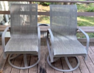 lot 52318 image: Pair of Sling Swivel Rocker Patio Chairs
