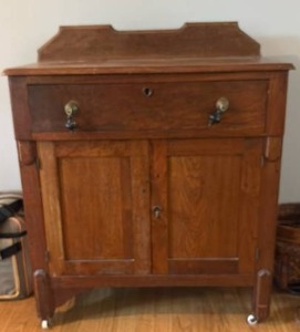 lot 52321 image: Wood Cabinet with Drawer and Two Door Storage