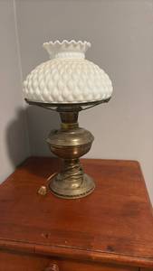lot 52323 image: Table Lamp with White Quilted Glass Shade and Metal Base