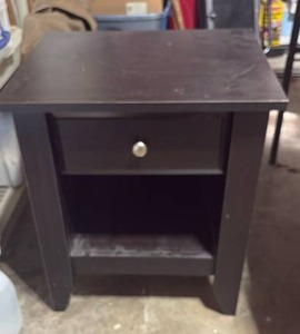 lot 52346 image: Dark Wood Nightstand with Drawer and Open Shelf
