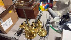 lot 52349 image: Brass Bell Candelabra with Handle and Multiple Candle Cups