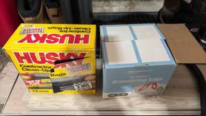 lot 52356 image: Husky Contractor Clean-Up Bags 32-Count and Amazon Basics Tall Kitchen Drawstring Bags Lot