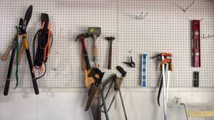 lot 52372 image: Hand Tools Lot Pruners Saws Hammers Levels Clamps Extension Cord