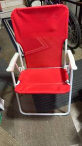 lot 52397 image: Set of 2 Folding Camp Chair Red Fabric White Frame
