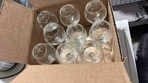 lot 52406 image: Set of 9 Clear Glass Wine Glasses with Etched Leaf Design