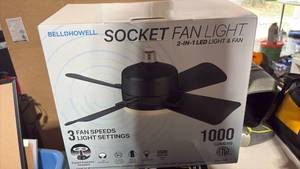 lot 52424 image: BellHowell Socket Fan Light 2-in-1 LED Light & Fan 1000 Lumens