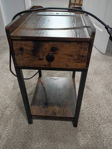 lot 52436 image: End Table with Built-In Charging Station Drawer and Lower Shelf