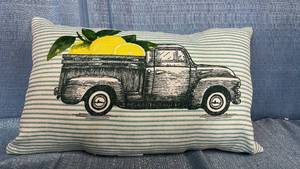 lot 2132 image: Decorative Pillow Truck Lemon Print 14in x 22in