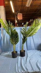 lot 3018 image: Faux Plants in Black Pots Set of 2