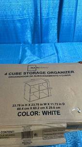 lot 3037 image: Mainstays 4 Cube Storage Organizer White 23.78in H x 23.70in W x 11.73in D