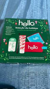 lot 3066 image: hello Holiday Home for the Holidays Fluoride-Free Toothpaste and Aluminum Free Deodorant Travel Toiletry Bag Kit - 5pc
