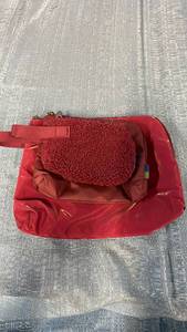 lot 3074 image: Red Nylon Cosmetic Bag Lot 3 Pieces with Textured Fleece Pocket