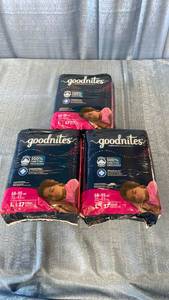lot 3080 image: Goodnites Nighttime Underwear Size L 68-95 lbs 3 Packages 51 Count
