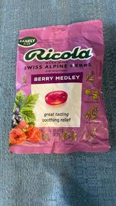 lot 3082 image: Ricola Throat Drops - Berry Medley - 45ct Menthol Relief, Gluten-Free, No Artificial Color, Flavor or Sweeteners