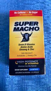 lot 3093 image: SUPER MACHO Natural Vitamin B Supplement with Amino Acids  Ginseng & Zinc for Adult Males  50 Count