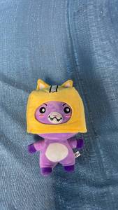 lot 3104 image: Plush Toy Figure with Yellow Cat Hood and Purple Body