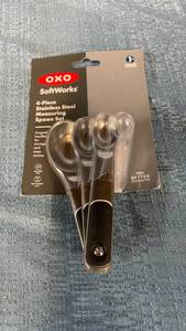 lot 3108 image: OXO 3pc Stainless Steel Magnetic Measuring Spoons Black Nesting Design, Dishwasher-Safe, Includes Teaspoon & Tablespoon