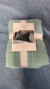 lot 3120 image: Standard Lofty Velvet Quilt Sham Light Teal Blue - Threshold OEKO-TEX Certified, Polyester, Machine Washable