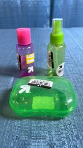 lot 8113 image: up&up Travel Size Hygiene Kit 3 oz Bottles Soap Dish TSA-Approved