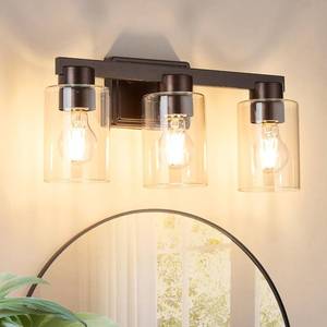 lot 2614 image: 3-Light Bathroom Light Fixtures with Clear Glass, Oil Rubbed Bronze