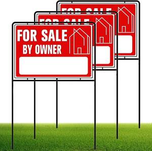 lot 2615 image: For Sale By Owner Yard Sign with Stakes, 30-in, Double-Sided, 3 Pack