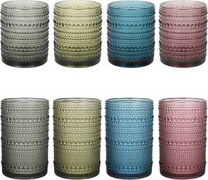 lot 2617 image: ZMOWIPDL 12oz &amp 15oz Hobnail Drinking Glasses, Colored Glass Cups, Set of 8  Missing some straws