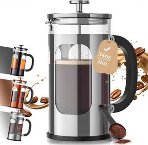 lot 2620 image: Veken French Press Coffee Maker, No Plastic Touching, 34oz1L, Borosilicate