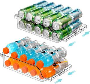 lot 2621 image: 2 Pack Refrigerator Can Organizers, Adjustable Width Soda Dispenser