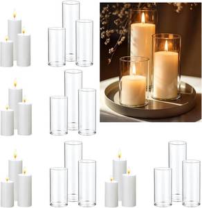 lot 2622 image: UDU 24 Pcs White Pillar Candles with Glass Cylinder Vases for Centerpieces