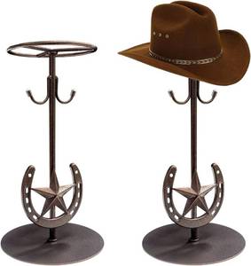 lot 2628 image: 2 Pack Cowboy Hat Rack, Metal Tabletop Iron Holder for Wide Brim Hats Decor