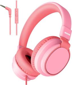 lot 2632 image: Wired Kids Headphones with Mic, Safe Volume 8594dB, Over-Ear, Pink