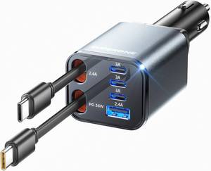 lot 2638 image: SUPERONE Retractable 6-Port USB-C Car Charger, 105W, 180  Plug