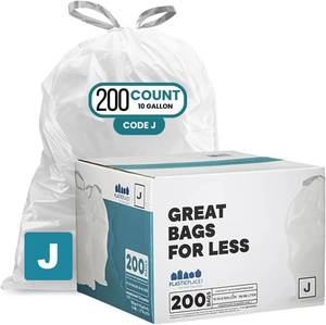 lot 2655 image: Plasticplace Custom Fit Trash Bags for Simplehuman Code J, 10 10.5gal 200 ct