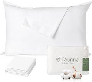 lot 2664 image: FAUNNA 100% Cotton Pillow Protectors, 600TC, King, 4 Pack, White, 20x36 in