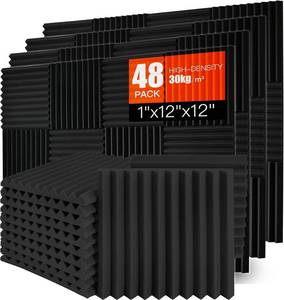 lot 2671 image: Saiqiang Acoustic Foam Panels 48 Pack 1x12x12 Black - Soundproofing