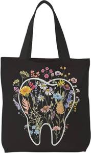 lot 2674 image: Dental Hygienist Gifts Dental Canvas Tote Bag, Reusable Grocery Bags