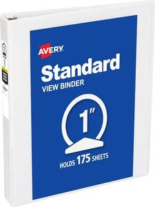 lot 2675 image: 2 Pack Avery Standard View 3-Ring Binder, 1 Round Rings, 175-Sheet White (05711