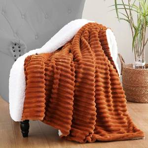 lot 2678 image: Burnt Orange Sherpa Fleece Throw Blanket 50 60, Double-Sided Striped Cozy